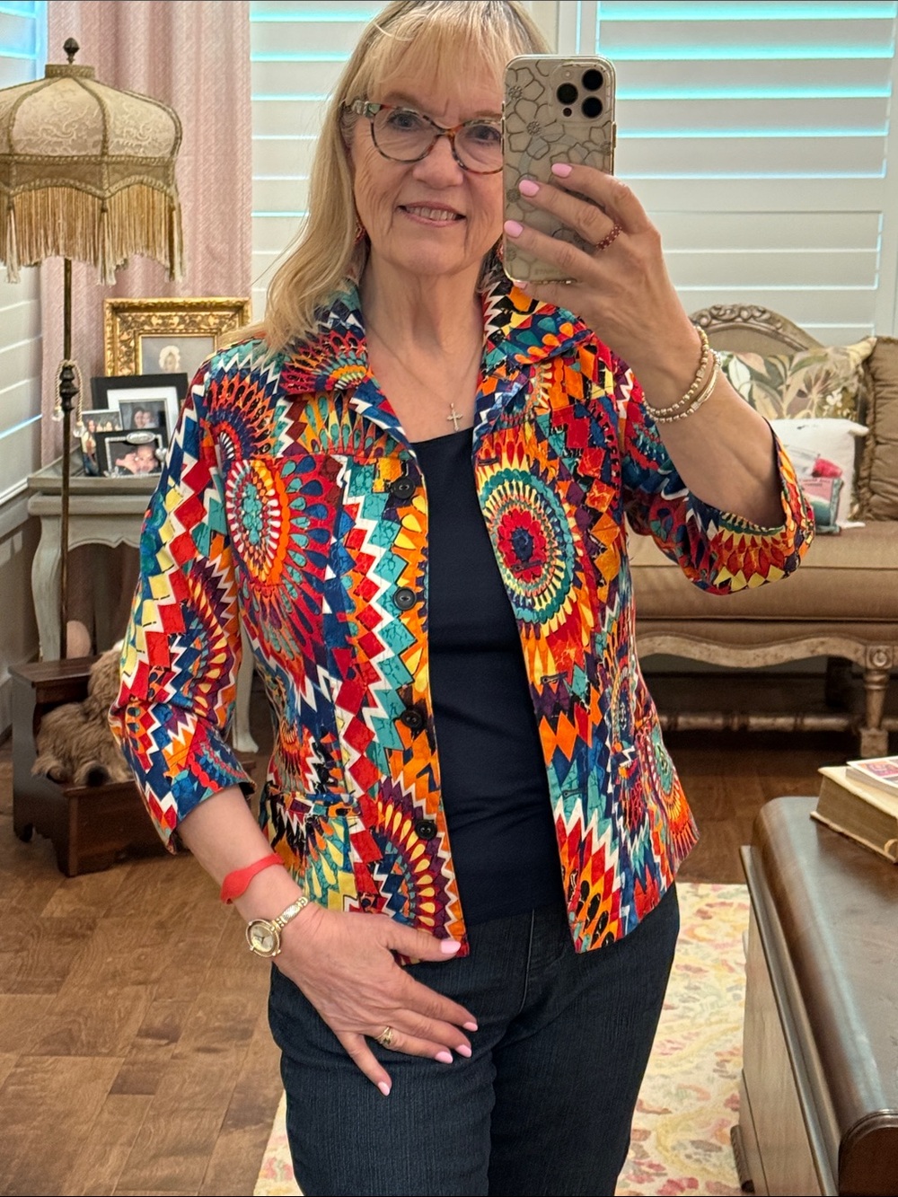 Chico's Multicolor Geometric Print Blazer